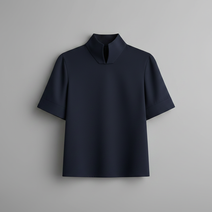 Stand Collar Blouse | Women's Structured Top in Smooth Fabric