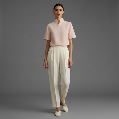 Stand Collar Blouse | Women's Structured Top in Smooth Fabric