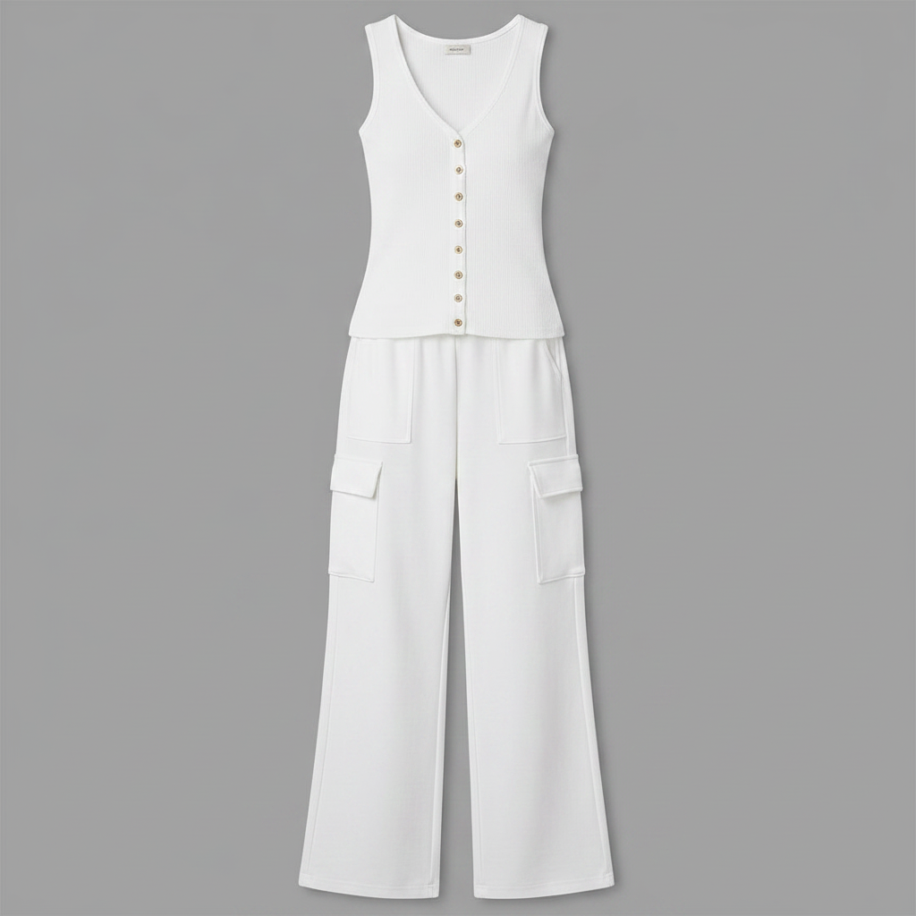 V-Neck Sleeveless Top and Cargo Pants Set | Women's Outfit