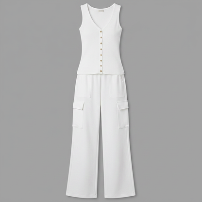 V-Neck Sleeveless Top and Cargo Pants Set | Women's Outfit