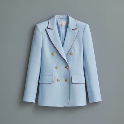 Vintage Sky Blue Linen-Blend Blazer | Double-Breasted Jacket