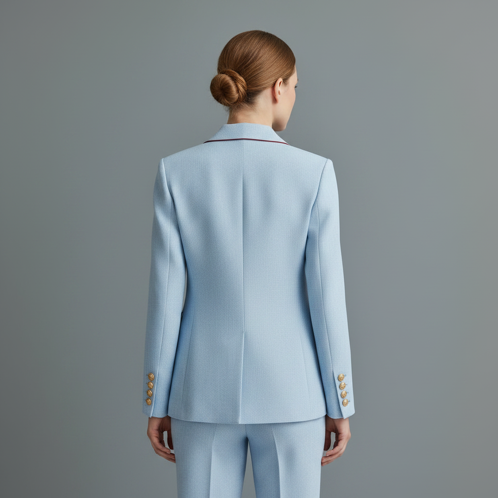 Vintage Sky Blue Linen-Blend Blazer | Double-Breasted Jacket