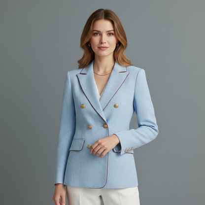 Vintage Sky Blue Linen-Blend Blazer | Double-Breasted Jacket