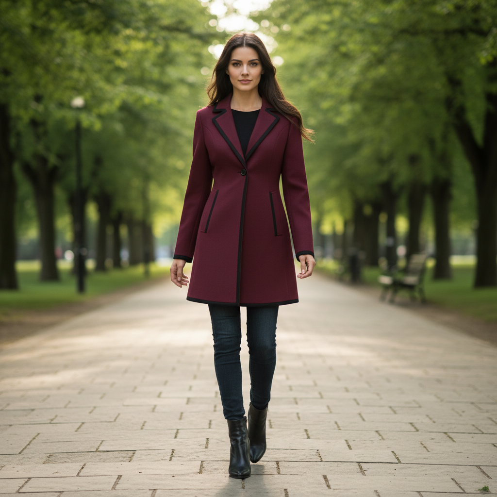 Double-Breasted Coat with Black Trim | Women's Coat