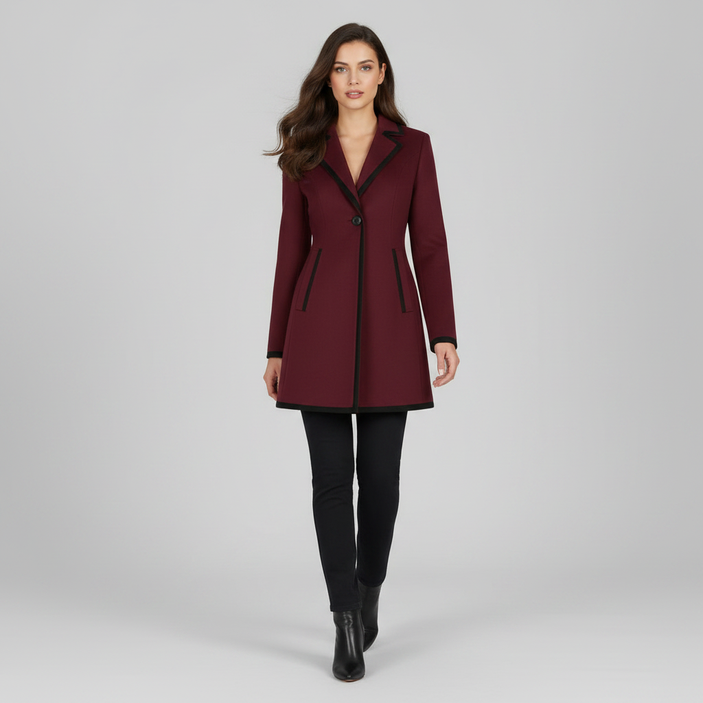 Double-Breasted Coat with Black Trim | Women's Coat