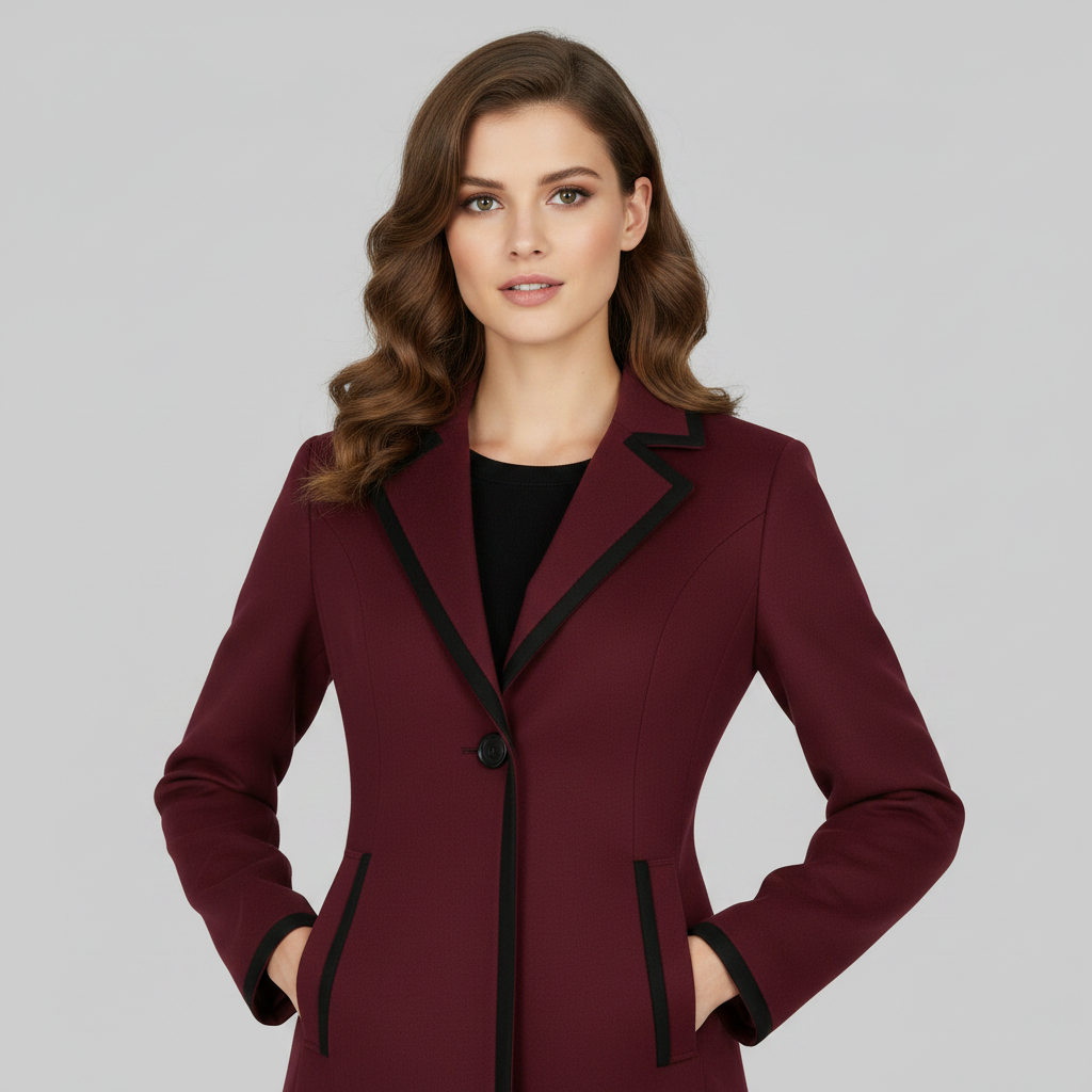 Double-Breasted Coat with Black Trim | Women's Coat