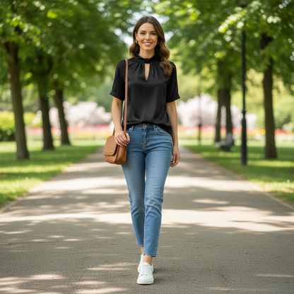 Satin Blouse with Keyhole Neckline | Blouses for Women