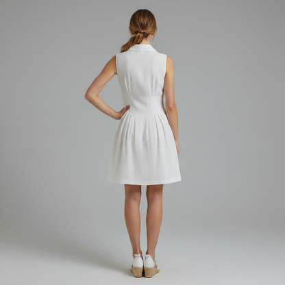 White Sleeveless Collared Mini Dress | Women's Summer Dress