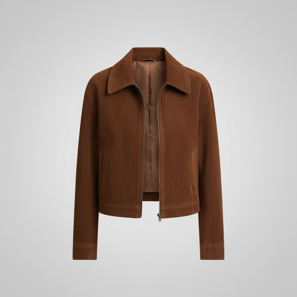 Women's Suede Short Jacket | Stylish Zip-Up Outerwear