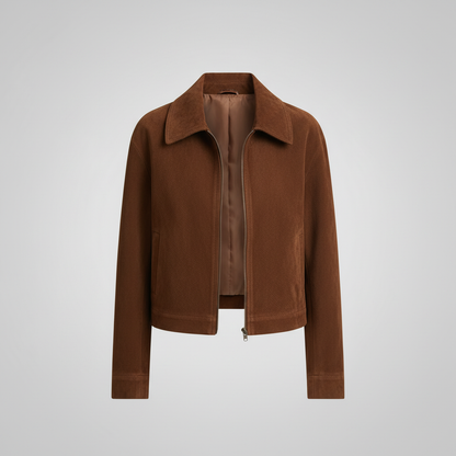 Women's Suede Short Jacket | Stylish Zip-Up Outerwear